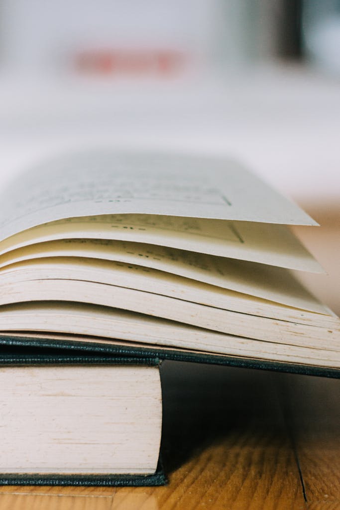 Artistic close-up of an open book with visible pages and shallow depth of field.